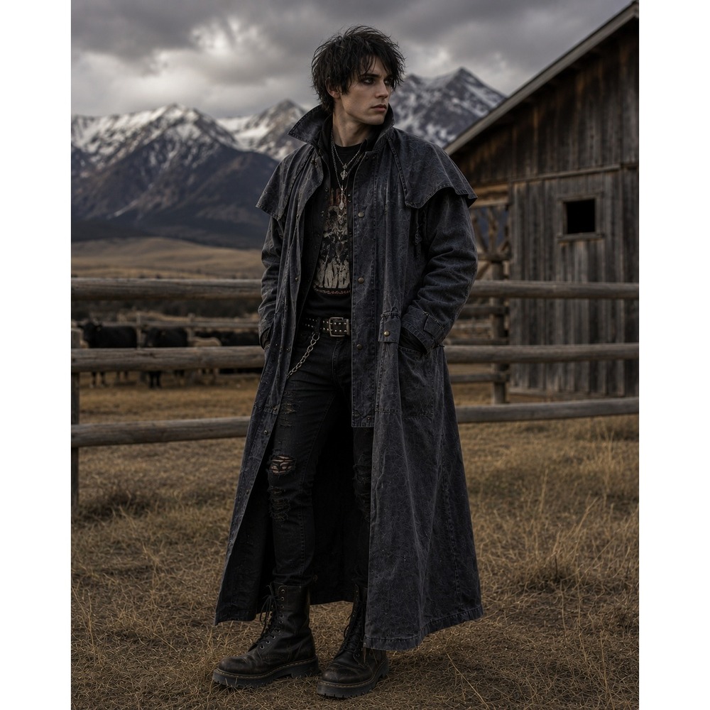 Australian Outback Collection Large Duster Coat Heather Grey Black Denim